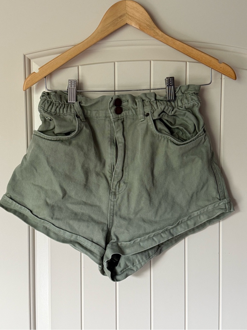 O'Neill Tasia Paperbag Denim Shorts Oil Green Size M